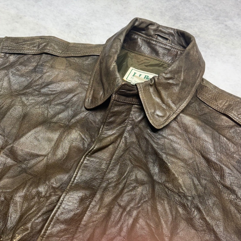 VTG LL Bean A2 Flight Jacket Mens Size L Brown Distressed Leather Bomber Jacket - Picture 11 of 11